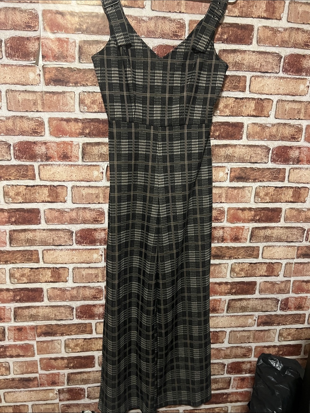 Plaid Sleeveless Maxi Dress in Black and Gray - Classic Women's jumpsuit